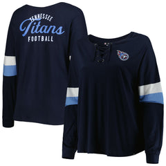 Women's Plus Size Athletic Varsity Lace-Up V-Neck Long Sleeve T-Shirt - Tennessee Titans T-shirts