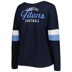 Women's Plus Size Athletic Varsity Lace-Up V-Neck Long Sleeve T-Shirt - Tennessee Titans T-shirts