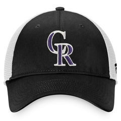 Black/White Colorado Rockies Fanatics Cooperstown Collection Core Trucker Snapback Hat