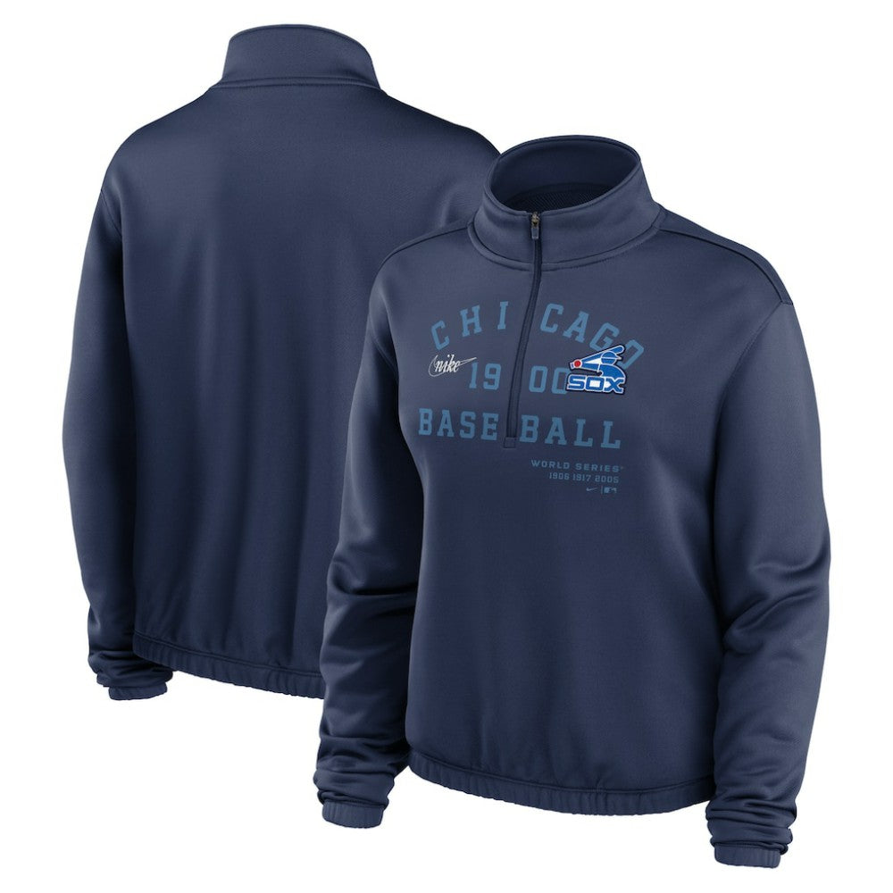 Navy Chicago White Sox Nike Women's Rewind Splice Half-Zip Semi-Cropped Bubble Hem Sweatshirt