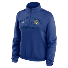 Royal Milwaukee Brewers Nike Women's Rewind Splice Half-Zip Semi-Cropped Bubble Hem Sweatshirt