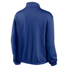 Royal Milwaukee Brewers Nike Women's Rewind Splice Half-Zip Semi-Cropped Bubble Hem Sweatshirt