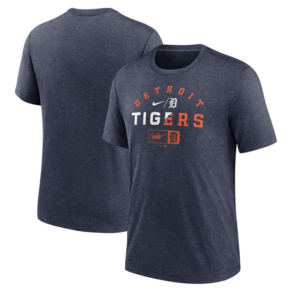 Heather Navy Detroit Tigers Nike Rewind Review Slash Tri-Blend T-Shirt