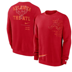 Red Atlanta Braves Nike Statement Ball Game Fleece Pullover Sweatshirt
