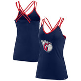 Navy Cleveland Guardians Fanatics Women's Barrel It Up Cross Back V-Neck Tank Top