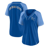 Royal Kansas City Royals Fanatics Women's Ultimate Style Raglan V-Neck T-Shirt