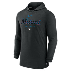 Heather Black Miami Marlins Nike Authentic Collection Lightweight Dri-FIT Hooded Pullover