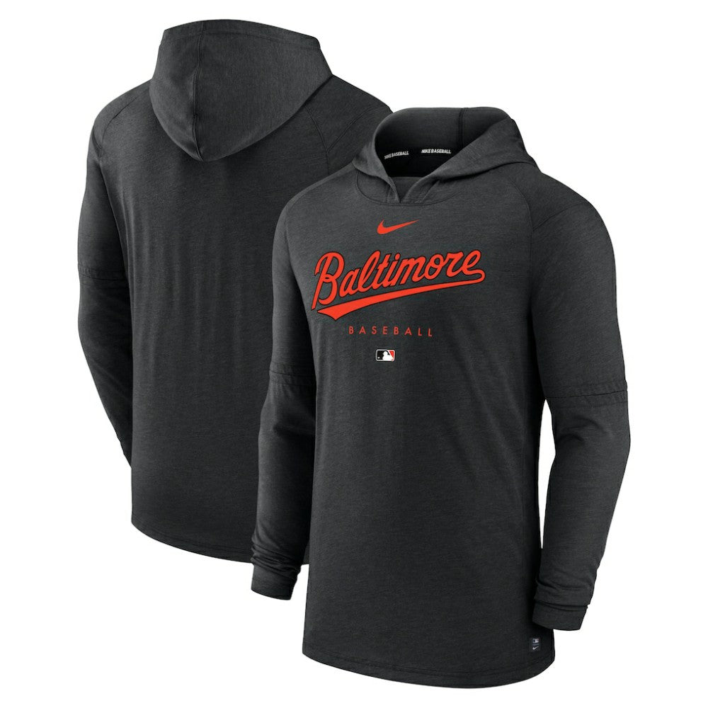Heather Black Baltimore Orioles Nike Authentic Collection Lightweight Dri-FIT Hooded Pullover