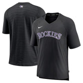 Black Colorado Rockies Nike Authentic Collection Pregame Raglan Performance V-Neck T-Shirt