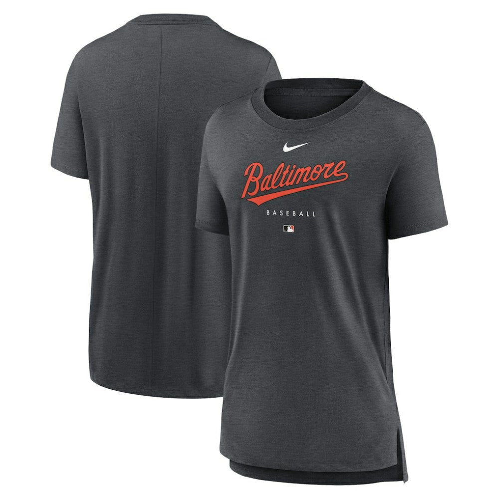 Heather Charcoal Baltimore Orioles Nike Women's Authentic Collection Early Work Tri-Blend T-Shirt