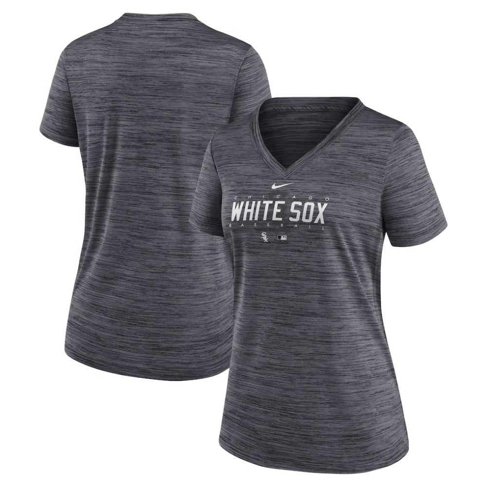 Black Chicago White Sox Nike Women's Authentic Collection Velocity Practice Performance V-Neck T-Shirt