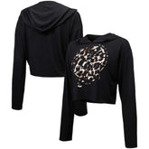 Black New York Yankees Majestic Threads Women's Leopard Cropped Hoodie