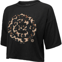 Black Chicago Cubs Majestic Threads Women's Leopard Cropped T-Shirt