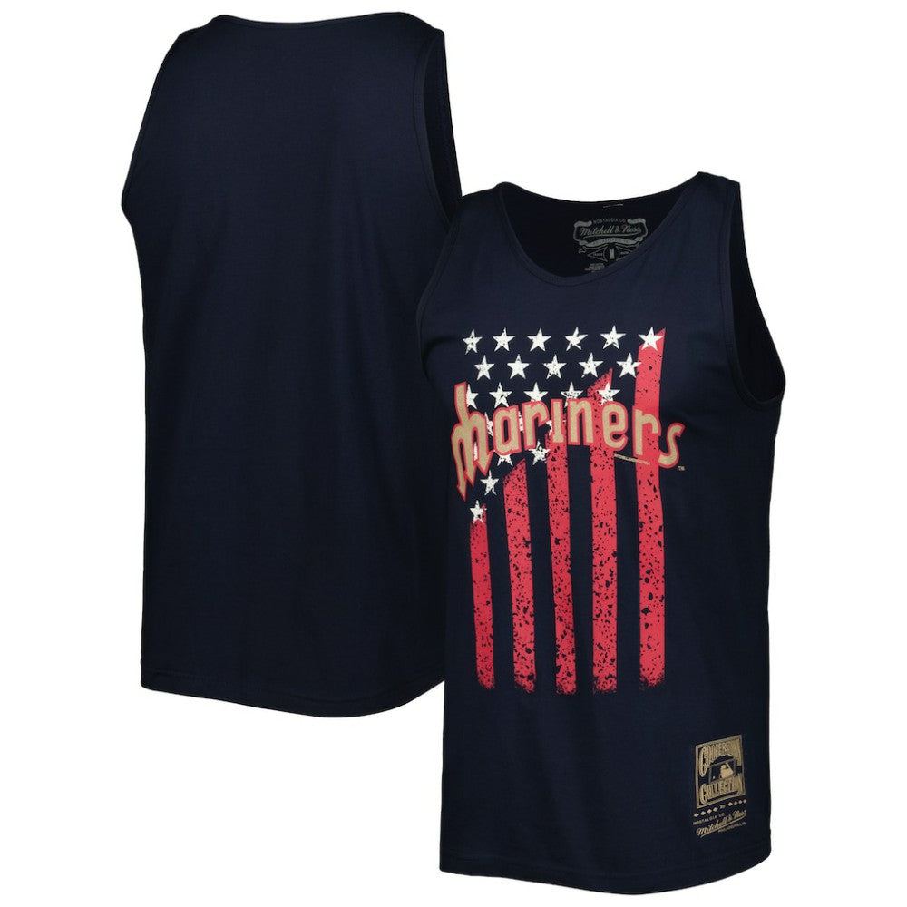 Navy Seattle Mariners Mitchell & Ness Cooperstown Collection Stars and Stripes Tank Top