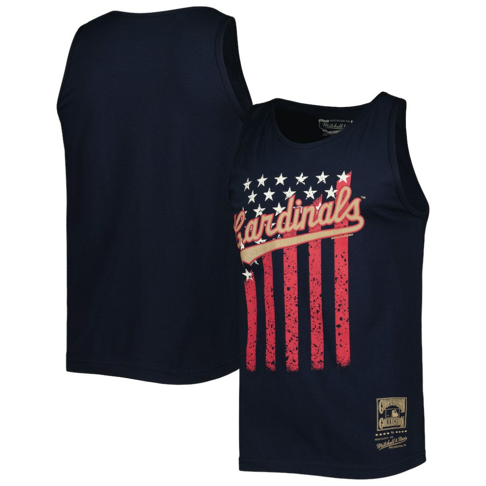 Navy St. Louis Cardinals Mitchell & Ness Cooperstown Collection Stars and Stripes Tank Top