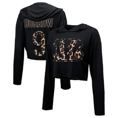 Joe Burrow Majestic Threads Women's Leopard Player Name & Number Long Sleeve Cropped Hoodie - Cincinnati Bengals Hoodies
