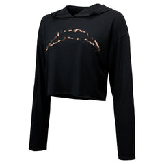 Justin Herbert Majestic Threads Women's Leopard Player Name & Number Long Sleeve Cropped Hoodie - Los Angeles Chargers Hoodies