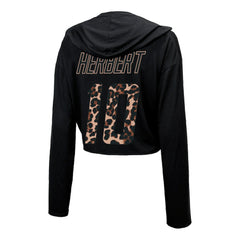 Justin Herbert Majestic Threads Women's Leopard Player Name & Number Long Sleeve Cropped Hoodie - Los Angeles Chargers Hoodies