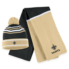 WEAR by Erin Andrews Women's Colorblock Cuffed Knit Hat with Pom and Scarf Set - New Orleans Saints Hats