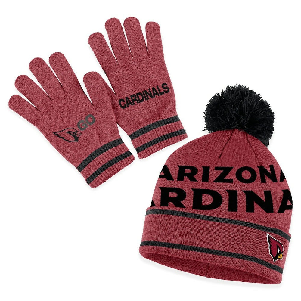 WEAR by Erin Andrews Women's Double Jacquard Cuffed Knit Hat with Pom and Gloves Set - Arizona Cardinals Hats