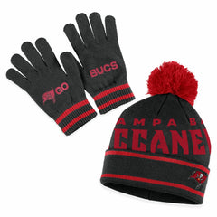 WEAR by Erin Andrews Women's Double Jacquard Cuffed Knit Hat with Pom and Gloves Set - Tampa Bay Buccaneers Hats