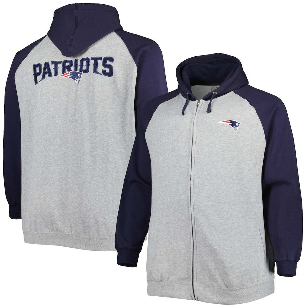 Big & Tall Fleece Raglan Full-Zip Hoodie Jacket - New England Patriots Hoodies