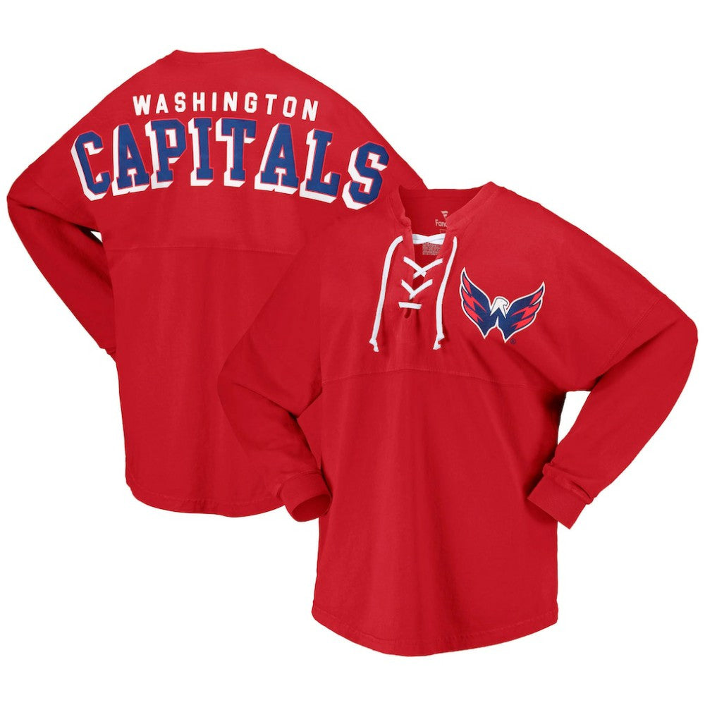 NHL Washington Capitals Fanatics Women's Spirit Lace-Up V-Neck Long Sleeve Jersey T-Shirt