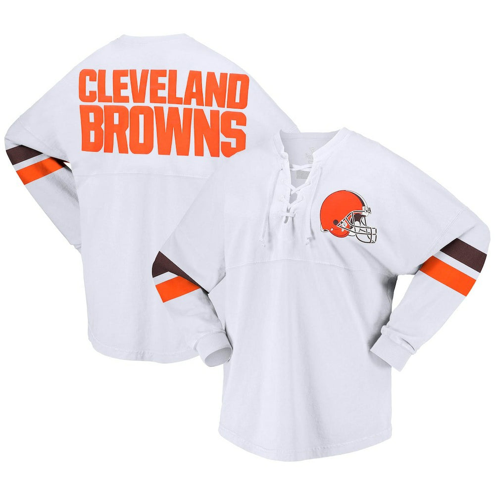 Women's Spirit Jersey Lace-Up V-Neck Long Sleeve T-Shirt - Cleveland Browns T-shirts