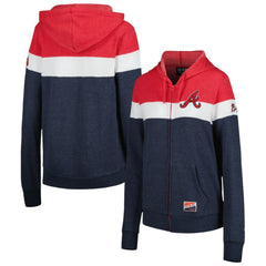 Heather Navy Atlanta Braves New Era Women's Colorblock Full-Zip Hoodie Jacket