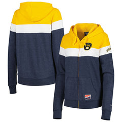 Heather Navy Milwaukee Brewers New Era Women's Colorblock Full-Zip Hoodie Jacket