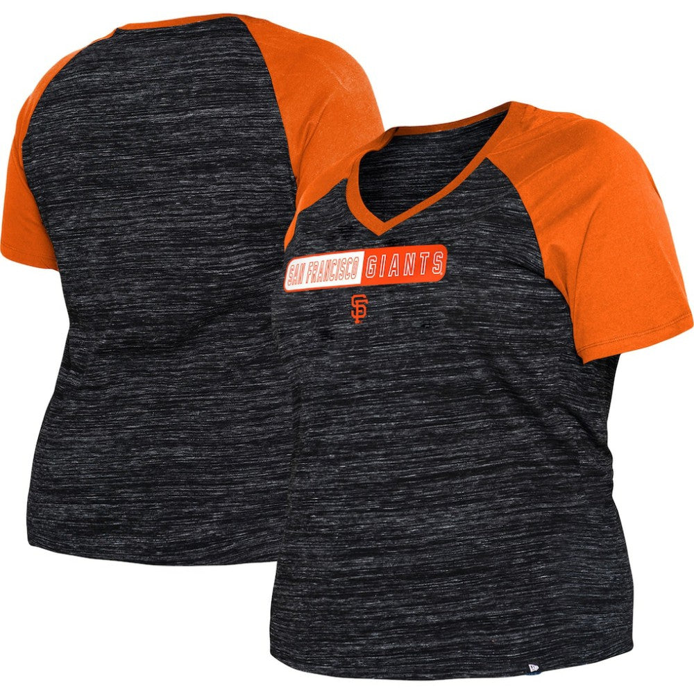 Black San Francisco Giants New Era Women's Plus Size Space Dye Raglan V-Neck T-Shirt