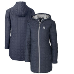 Heathered Navy New York Yankees Cutter & Buck Women's Rainier Primaloft Eco Full-Zip Hoodie Long Coat