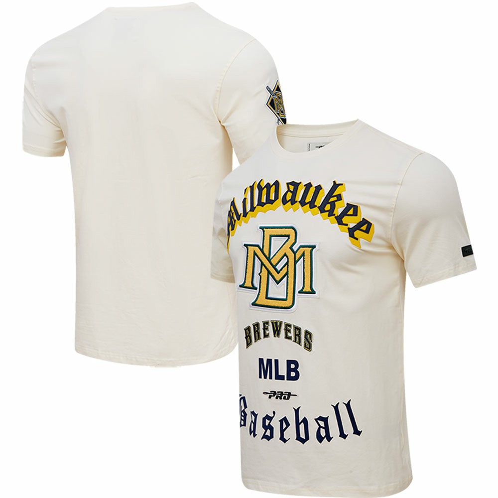 Cream Milwaukee Brewers Pro Standard Cooperstown Collection Old English T-Shirt