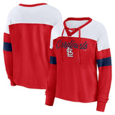 Red/White St. Louis Cardinals Fanatics Women's Even Match Lace-Up Long Sleeve V-Neck T-Shirt