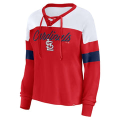 Red/White St. Louis Cardinals Fanatics Women's Even Match Lace-Up Long Sleeve V-Neck T-Shirt