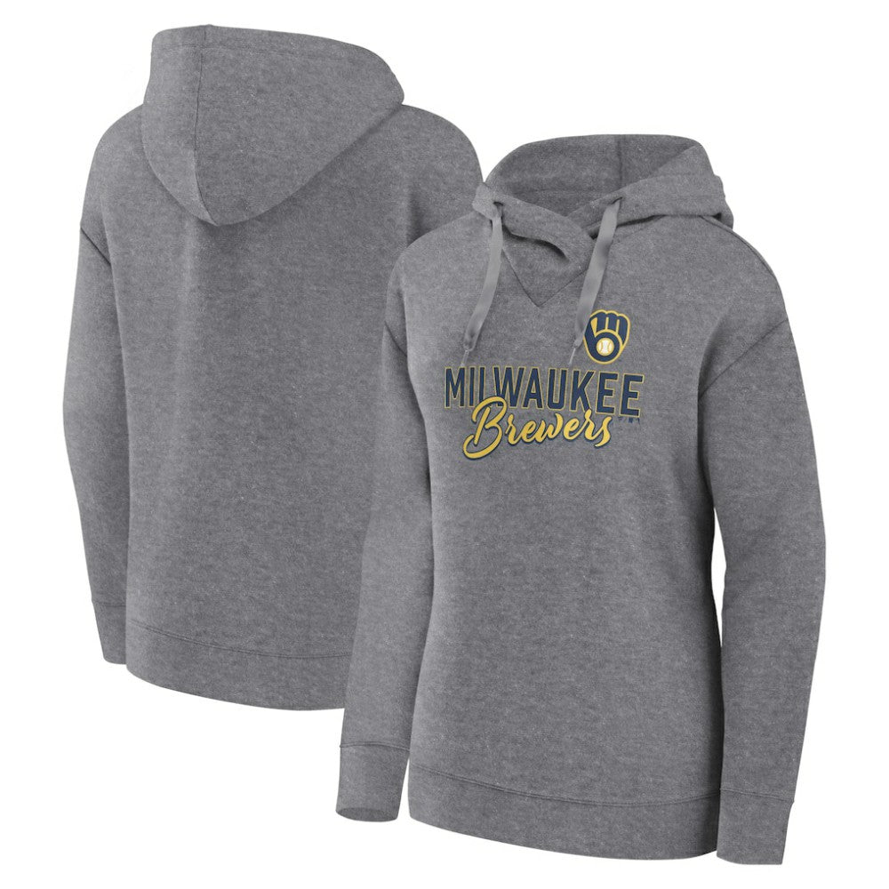 Heather Gray Milwaukee Brewers Fanatics Women's Script Favorite Lightweight Pullover Hoodie