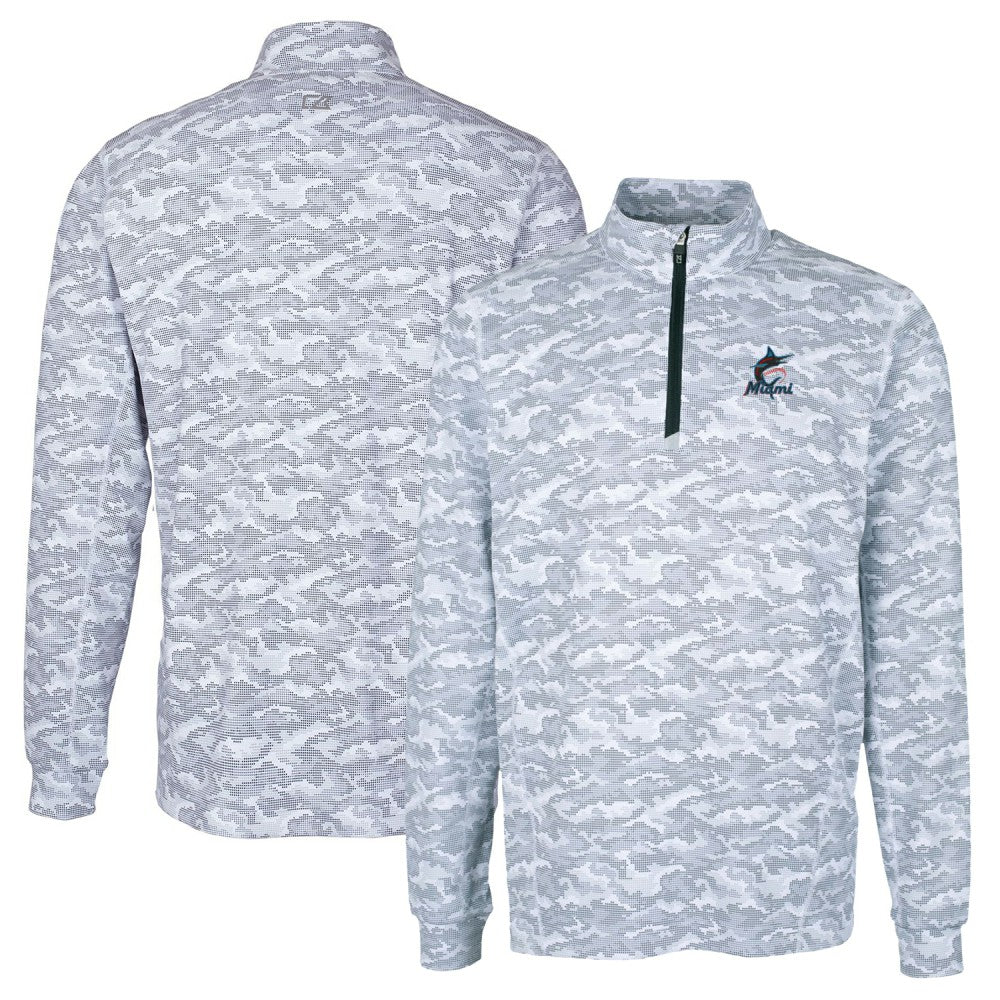Charcoal Miami Marlins Cutter & Buck Big & Tall Traverse Camo Print Stretch Quarter-Zip Pullover Top
