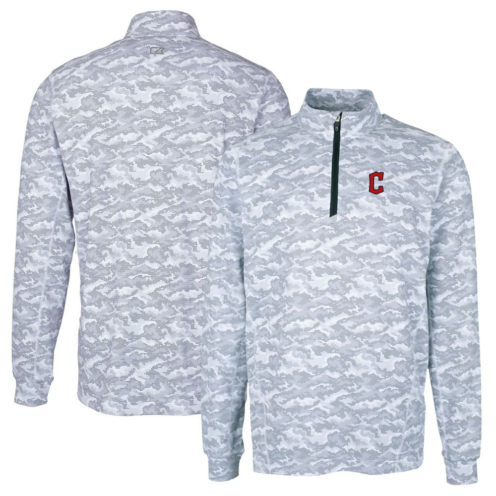 Charcoal Cleveland Guardians Cutter & Buck Big & Tall Traverse Camo Print Stretch Quarter-Zip Pullover Top
