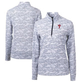 Charcoal Philadelphia Phillies Cutter & Buck Women's Traverse Camo Print Stretch Quarter-Zip Pullover Top