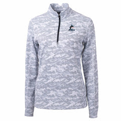 Charcoal Miami Marlins Cutter & Buck Women's Traverse Camo Print Stretch Quarter-Zip Pullover Top