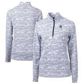 Charcoal New York Yankees Cutter & Buck Women's Traverse Camo Print Stretch Quarter-Zip Pullover Top