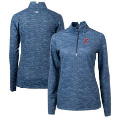 Navy Cleveland Guardians Cutter & Buck Women's Traverse Camo Print Stretch Quarter-Zip Pullover Top