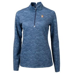 Navy Houston Astros Cutter & Buck Women's Traverse Camo Print Stretch Quarter-Zip Pullover Top