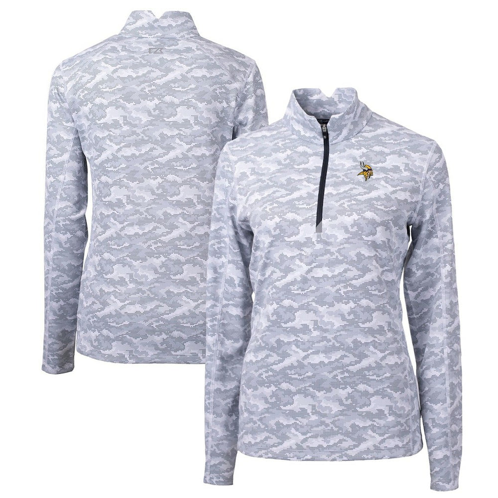 Cutter & Buck Women's Traverse Camo Print Stretch Quarter-Zip Pullover Top - Minnesota Vikings Pullover