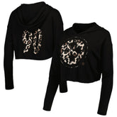 T.J. Watt Majestic Threads Women's Leopard Player Name & Number Long Sleeve Cropped Hoodie - Pittsburgh Steelers Hoodies