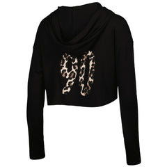 T.J. Watt Majestic Threads Women's Leopard Player Name & Number Long Sleeve Cropped Hoodie - Pittsburgh Steelers Hoodies