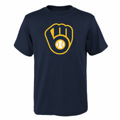 Navy Milwaukee Brewers Youth Logo Primary Team T-Shirt