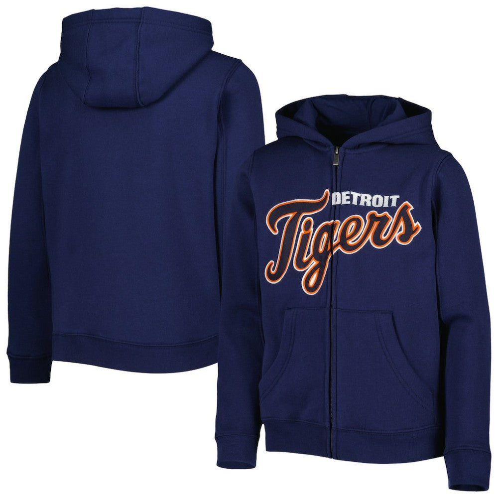 Navy Detroit Tigers Youth Wordmark Full-Zip Fleece Hoodie