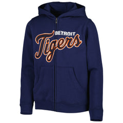 Navy Detroit Tigers Youth Wordmark Full-Zip Fleece Hoodie