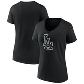 Black Los Angeles Dodgers Women's Rough Diamond V-Neck T-Shirt